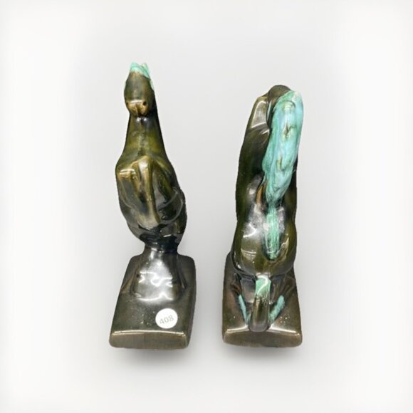 Pair Of Blue Mountain Pottery Rearing Horse Book Ends. Beautiful Blue/Aqua Hue! - Picture 2 of 4